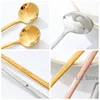 304 Stainless Steel Small Spoon Creative Coffee Stir Spoon Long Handled Honey Stir Scoop Ice Cream Round Spoon Kitchen Cutlery TH1071