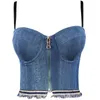 Tanques femininos de utensílios de rua high stop tops women feminino gole de jeans zíper tampa sexy push up tassels bando leisure lazer por atacado