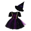 Cosplay Kids Girls Costume Costume Halloween Robe Glittery Mesh Tutu avec un chapeau pointu pour le carnaval Party Up Clothes 230818