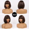 Synthetische pruiken Easihair Bruin Zwart Korte rechte synthetische pruiken met pony Women Bob Hair Wigs voor dagelijkse cosplay Natuurlijke hittebestendige vezel HKD230818