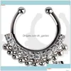 Pierścionki nosowe Studs Fashion Fałszywszy septum medyczny tytan pierścień przebijanie Sier Crystal Indian Body Clip For Women Girls Biżuter Prezent Dh90n