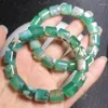 Bangle Natural Green Flower Agate Bucket Bracelet Handmade Crystal Quartz Jewelry Stretch Children Birthday Gift 1pcs 12MM