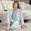 Frauen Nachtwäsche Drucktasche Frauen 2pcs Baumwollstreifen -Pyjama Sets sexy Strickjacken Pyjamas Anzug Loungewear Nachtwäsche Frühlingshauskleidung