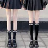 Women Socks Black White Long Stockings Lolita Girls Pearl Knee High Solid Color JK Japanese Style Sox