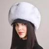 Ballkappen 2023 Naturfell Beanies Frauen Winter warmer flauschiger Popurlar Russlandstil Female Runde Cap Mode echte Hüte