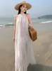 Robes décontractées femme à la mode hors épaule blanche longue robe d'été lâche boho plage solaire au soleil corée de fée chic vestidos de fête de fée