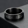 Cluster Rings Black Rotatable Titanium Steel Mantra Round Finger For Men Buddhism Jewelry Size 6-11