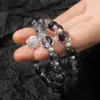 STRAND 2PCS Obsidian paar armbanden voor vrouwelijke mannen natuursteen kralen armbandliefhebbers mode valentijn cadeau sieraden accessoires