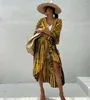 Coperchio per spiaggia estivo da bagno femminile Ups vintage con cintura vintage Kimono lungo cardigan casual abiti da spiaggia sciolti cover costieri da bagno