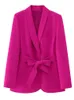 Kombinezony damskie Blazers Fashion Blazer płaszcze kobiety wiosna ol casual długie rękaw Rose Rose z paskiem żeńska koronka w górę elegancka odzież wierzchnia 230817