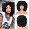 Synthetic Wigs Short Hair Afro Curly Wig Natural Blonde Wigs with Bangs Cosplay Lolita Synthetic Wigs for Women Heat Resistant Fiber Highlight HKD230818