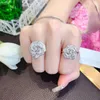 Кластерные кольца 925 Стерлинговое серебро с высоким углеродным бриллиантовым кольцом камеллии для женщин обаяние свадебная вечеринка
