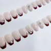 False Nails Nude Color Nail With Red Edge Manicure Ultrathin Fake Easy Removal For Lovers And Beauty Bloggers