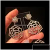Stud mode luxe ontwerper super sprankelende diamanten zirconia camellia bloem hanger oorbellen voor vrouw