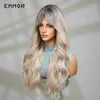 Synthetic Wigs Emmor Mixed Blonde Brown Wig Synthetic Wavy Wigs with Bangs for Women Cosplay Party Lolita Use Heat Resistant Fiber Hair Wig HKD230818