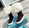 모놀리스 부츠 디자이너 삼각형 로고 모피 캐주얼 신발 여성 최고 품질의 플랫폼 패션 가을 겨울 따뜻한 모직 부츠