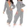 Jumpsuits für Frauen Herbst Winter Langschläre mit Kapuze -Overall Onepiece Homewear Nachtwäsche Plüsch Strampler Pyjamas Stresung