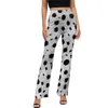 Pantalon femme imprimé Dalmation décontracté été noir à pois motif Kawaii pantalon évasé élastique taille haute Stretch esthétique