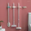 مجموعة ملحقات حمام مجموعة ممسحة متعددة الوظائف مع خطاف الجدار مثبتة شماعات المكنسة الحمام أدوات تخزين الأسرة
