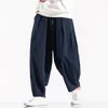 Calça masculina linho de algodão solto calças casuais coloração sólida streetwear largo plus size m-5xl