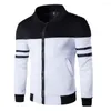 Men's Jackets Handsome Fall Jacket Anti-pilling Soft Whorl Striped Zip Up Spring