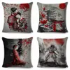 Pillow Case Japanese Style Ink Cushion Cover for Sofa Home Car Decor Beautiful Scenery Warrior Girl case Linen Case 45x45cm HKD230817