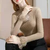 Women's Sweaters 301718 Fall Winter Women Basic Tops Patchwork Gauze Lace Flared Sleeve Turtleneck Office Lady Elegant Vintage Female