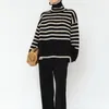 Women's Sweaters Winter Women Sweater Knitted Lady Stripe High Neck Loose Split Female Top Pullovers