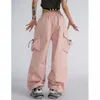 Pantaloni da donna Streetwear Pantaloni cargo Donne sciolte corse dritte ad alta vita hip hop hip hop femminile pancia da tasca