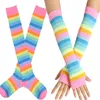 Frauen Socken Regenbogen Streifer Overknee-Strümpfe Feminine Oberschenkel Frauenfingerlose Armhülle Performance-Kostüme Handschuhe