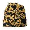 Berets Luxury European Floral Seamless Golden Skullies Beanies Caps Unisex Winter Knitting Hat Baroque Art Bonnet Hats Outdoor Ski Cap