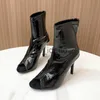 Boots Chaussures de balle de mode en cuir breveté noir Open Back Zipper High Heels Femmes Sandales grandes 43 bottes 2023 Nouveaux talons hauts élégants J230818