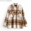 Vestes pour femmes Plaid Overshirt Laine Mélange Veste Vintage Poches Élégantes Mode Revers Col À Manches Longues Manteau Casual Dames Veste Chic Tops Z230818