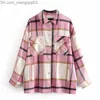 Vestes pour femmes Plaid Overshirt Laine Mélange Veste Vintage Poches Élégantes Mode Revers Col À Manches Longues Manteau Casual Dames Veste Chic Tops Z230818