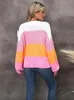 Kadın Sweaters Fashion Woman Patchwork Kontrast Gevşek Kazak Külot Şık gündelik Crewneck Örme Jumper Street Giyim Örgü