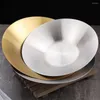 Plates Household Tableware Dish Non-slip Smooth Surface Salad Plate Wire Drawing Polishing Round Deep Soup Kitchen Gadgets Gold