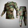 Roupa interior térmica masculina compressão inverno mma 3d lobo musculação camiseta rashgarda leggings 2 peça agasalho masculino