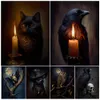 Картины летучая мышь черная кошка ведьма антикварная сова ворон настенные настенные картинка картина темная колдовство на Хэллоуин Готическое винтажное принт для домашнего декор 230817