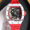 RMF 055 Mens Watch RMUL2 Mechanical Hand-winding White Ceramic Case Skeleton Dial Red inner ring Red Rubber Strap 2023 Super Edition eternity Sport Herrenuhr Watches