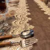 Chemin de table Gerring drapeau de table européen imperméable et résistant à l'huile sans lavage nappe en dentelle de luxe meuble TV housse anti-poussière chemin de table marron 230818