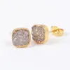 スタッドイヤリングファッション8mmスチューゴールドメッキスクエアナチュラルアガテタタニウムAb Druzy Drusy Jewelry G0678