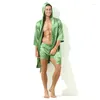 Men's Sleepwear Male Hooded Robe Silk Satin Kimono Half Sleeve Bathrobe Gown Nightgown Men Loose Nightwear Loungewear Thin Lingerie