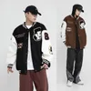 Herenjacks jas hiphop vintage handdoek geborduurde tweed gestikte pu lederen parka's losse varsity jas mannen 230818