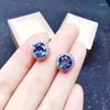 Stud -oorbellen Natuurlijke echte blauwe topaz rond oorrel 8 8mm 2.5ct 2pcs Gemstone 925 Sterling zilveren fijne sieraden voor mannen of vrouwen x2191230