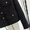 Mulheres jaquetas outono inverno pequeno perfumado tweed jaqueta mulheres vintage lã casaco curto streetwear coreano elegante casual magro outwear colheita top 230817