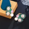 Boucles d'oreilles étalon trois graces belles roses vert cubique zircone imitation perle grand papillon pour femmes bijoux de fête de luxe E1406
