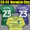 23 24 Norwich PUKKI voetbalshirts City 2023 2024 HUGILL RASHICA MCLEAN DOWELL BUENDIA TZOLIS SARGENT thuis geel uit groen derde paars tenue voetbalshirt