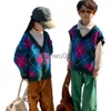 Pull 7084 enfants pull ou gilet 2023 automne nouveau coréen rhombique tricoté garçon pull Cardigan décontracté lâche laine gilet x0818