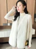 Women's Fur 2023 White Faux Vest Autumn Winter Women Long Jacket Coat Soft Warm Sleeveless Plus Size Outerwear Parkas V195