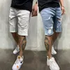 Mäns jeans perforerade män denimshorts rippade europeiska och amerikansk stor storlek vit tät trendiga streetwear korta byxor
